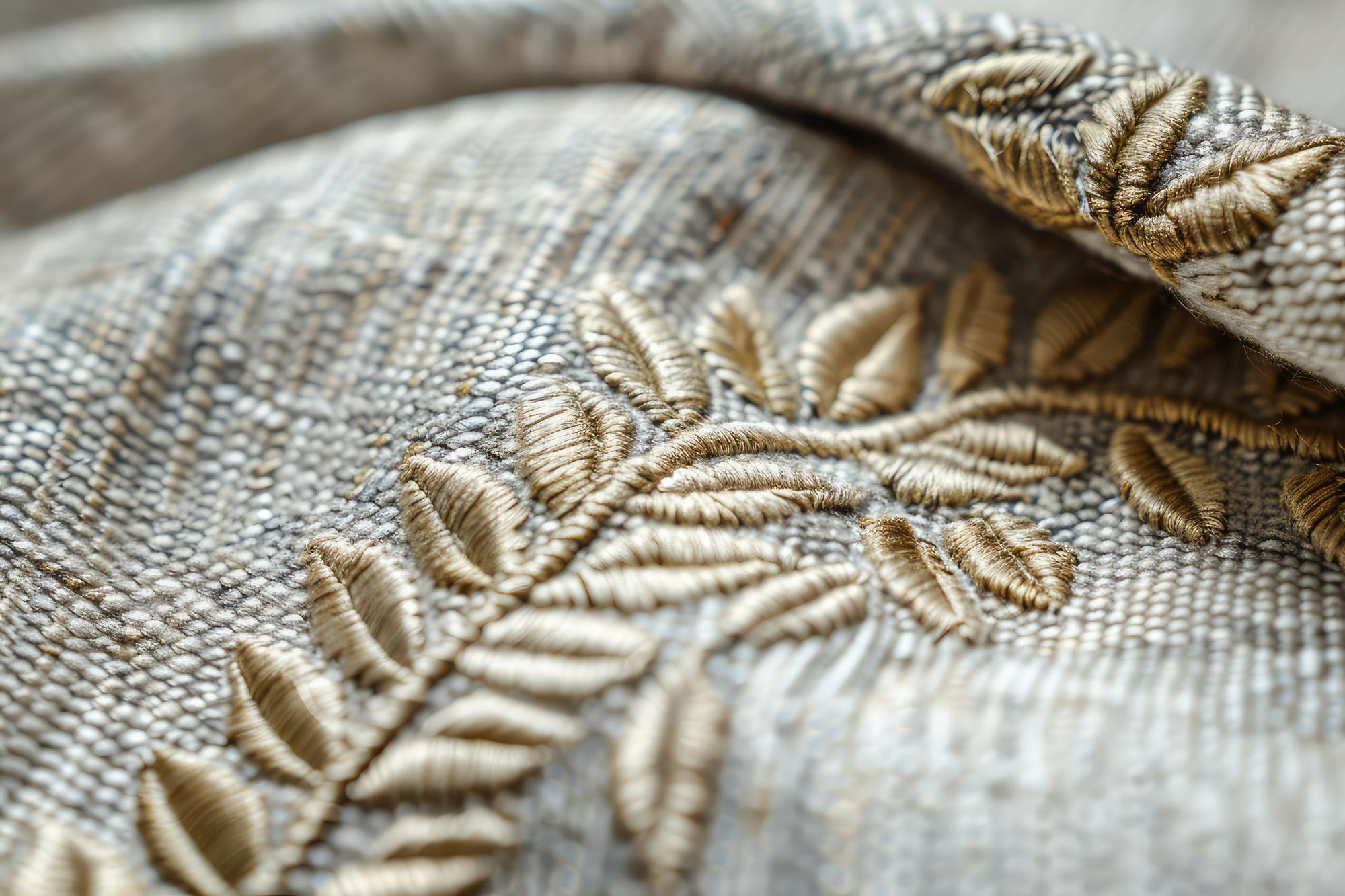 close-up embroidered emblem on linen